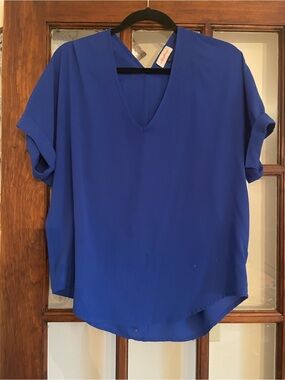 Alythea V-Neck Short Sleeve Blouse in Royal Blue